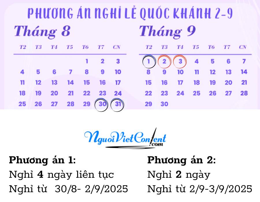 lịch nghỉ lễ quốc khánh 2/9/2025