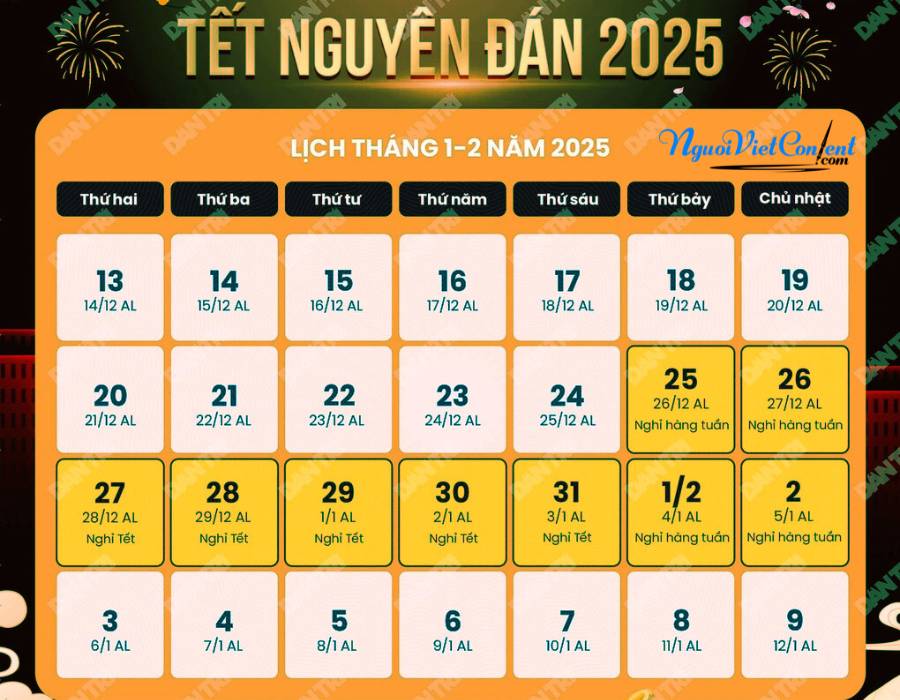 Lịch nghỉ tết 2025 và các kỳ nghỉ lễ 2025 bạn đã biết chưa?