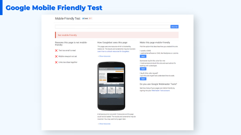 Công cụ Google Mobile Friendly Test kiểm tra website thân thiện di động