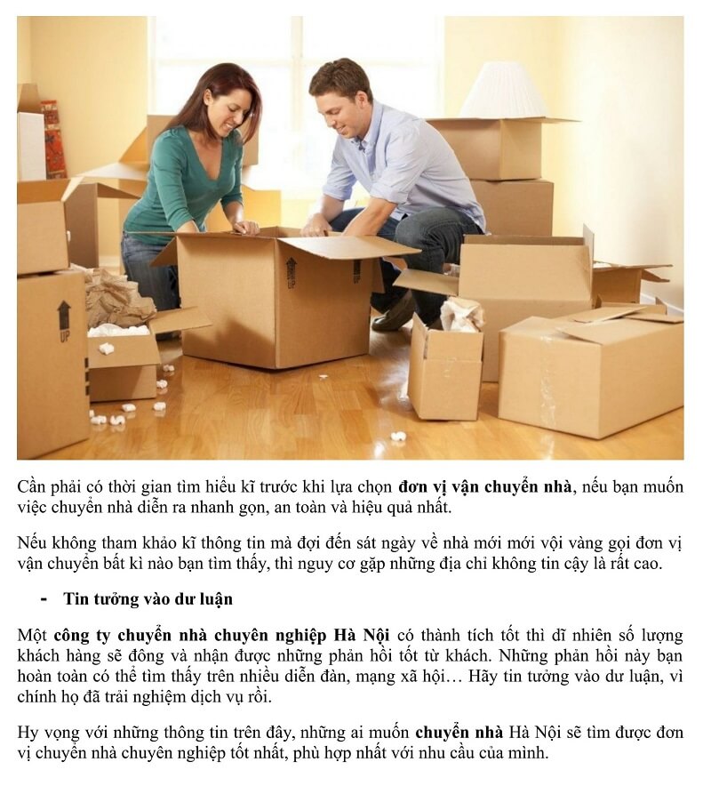 Bài viết chuẩn SEO mẫu lĩnh vực chuyển nhà, chuyển văn phòng,..